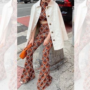 FashionKilla 70’s Print top and flare pant set